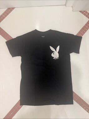 PLAYBOY Black Tee with White Bunny Chest Logo